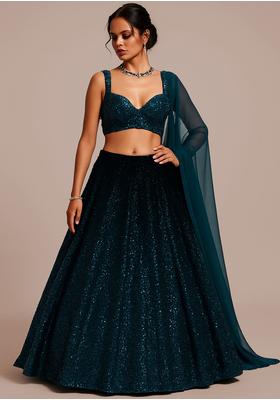 Blue Embroidered Net Lehenga Set