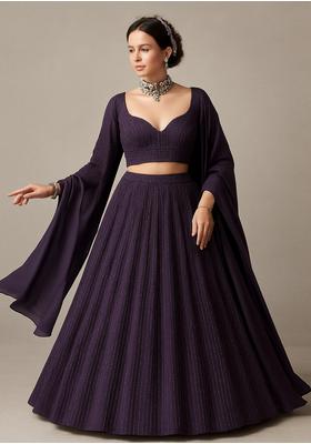 Purple Embroidered Net Lehenga Set