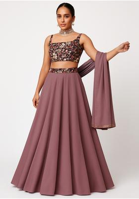 Cream Embroidered Georgette Lehenga Set