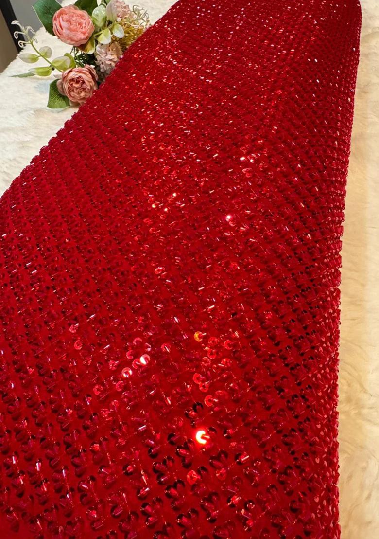 Red Sequin Embroidered Georgette Lehenga Set - Indya