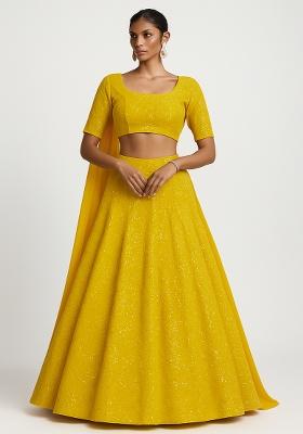 Yellow Sequin Embroidered Georgette Lehenga Set