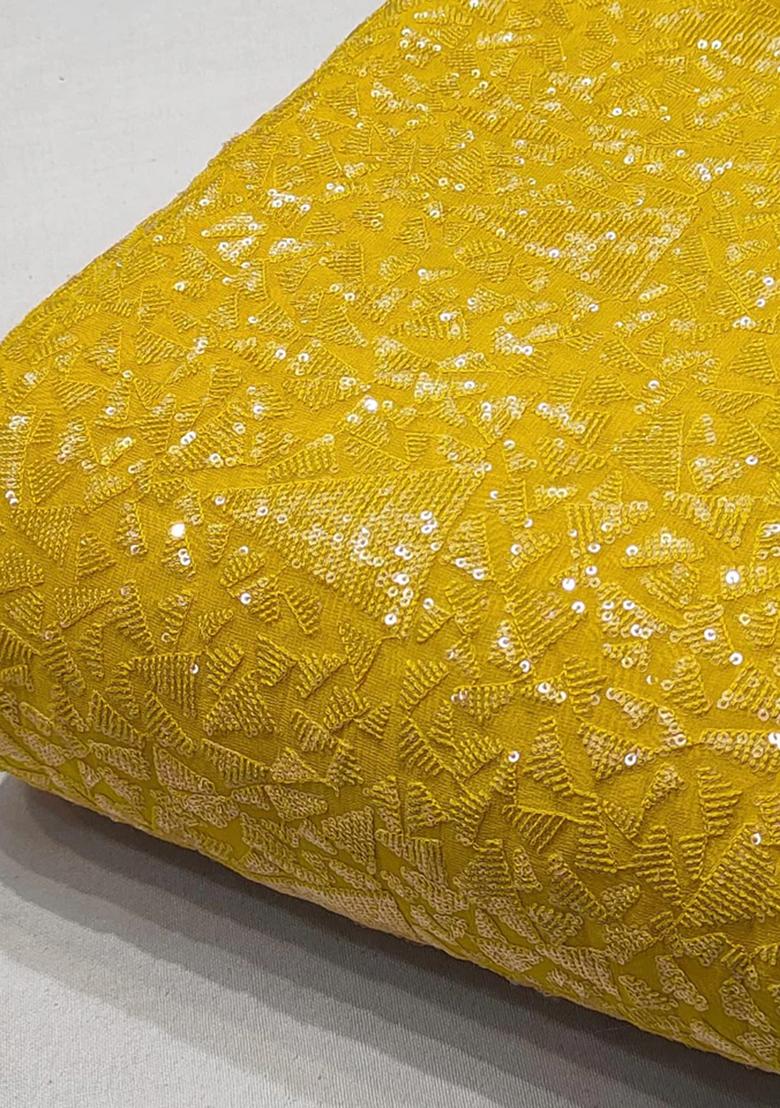 Yellow Sequin Embroidered Georgette Lehenga Set - Indya