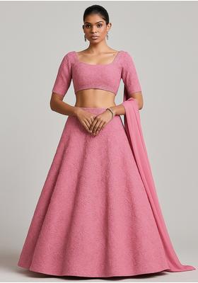 Pink Sequin Embroidered Georgette Lehenga Set