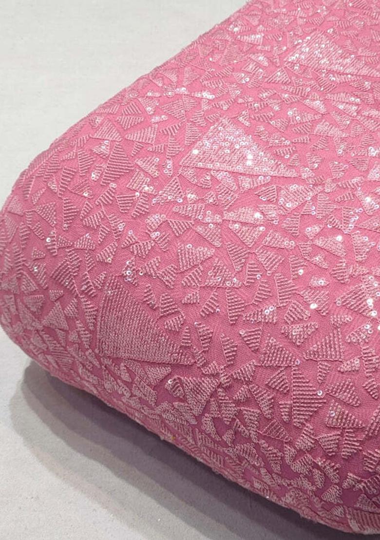 Pink Sequin Embroidered Georgette Lehenga Set - Indya