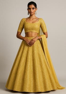 Mustard Sequin Embroidered Georgette Lehenga Set