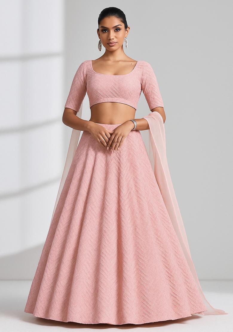 Light Pink Sequin Embroidered Georgette Lehenga Set