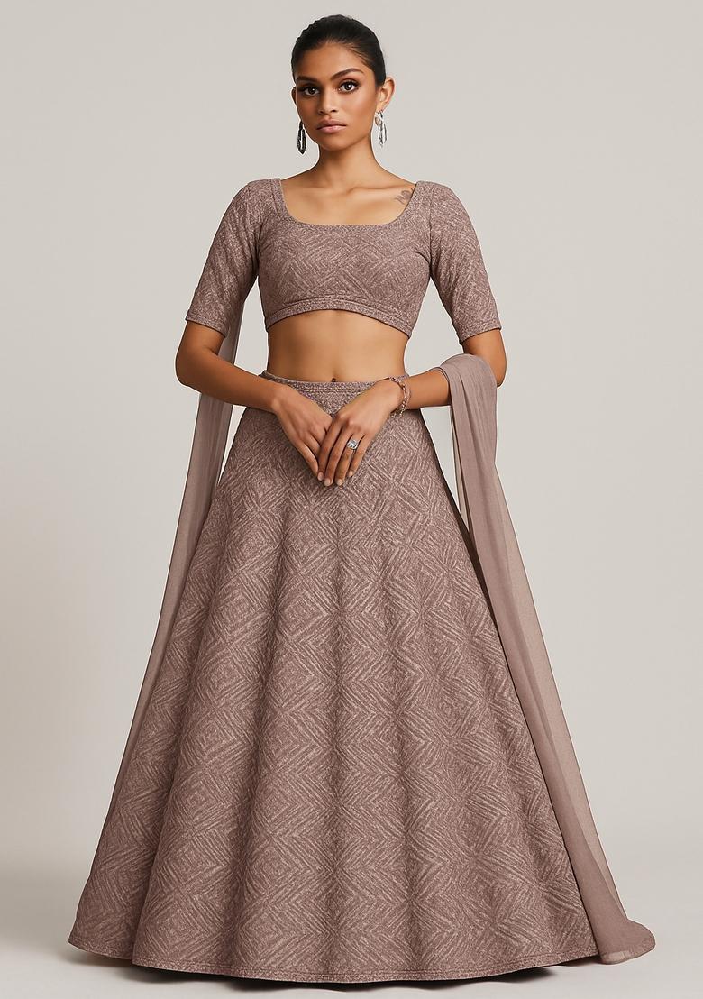 Lavender Sequin Embroidered Georgette Lehenga Set
