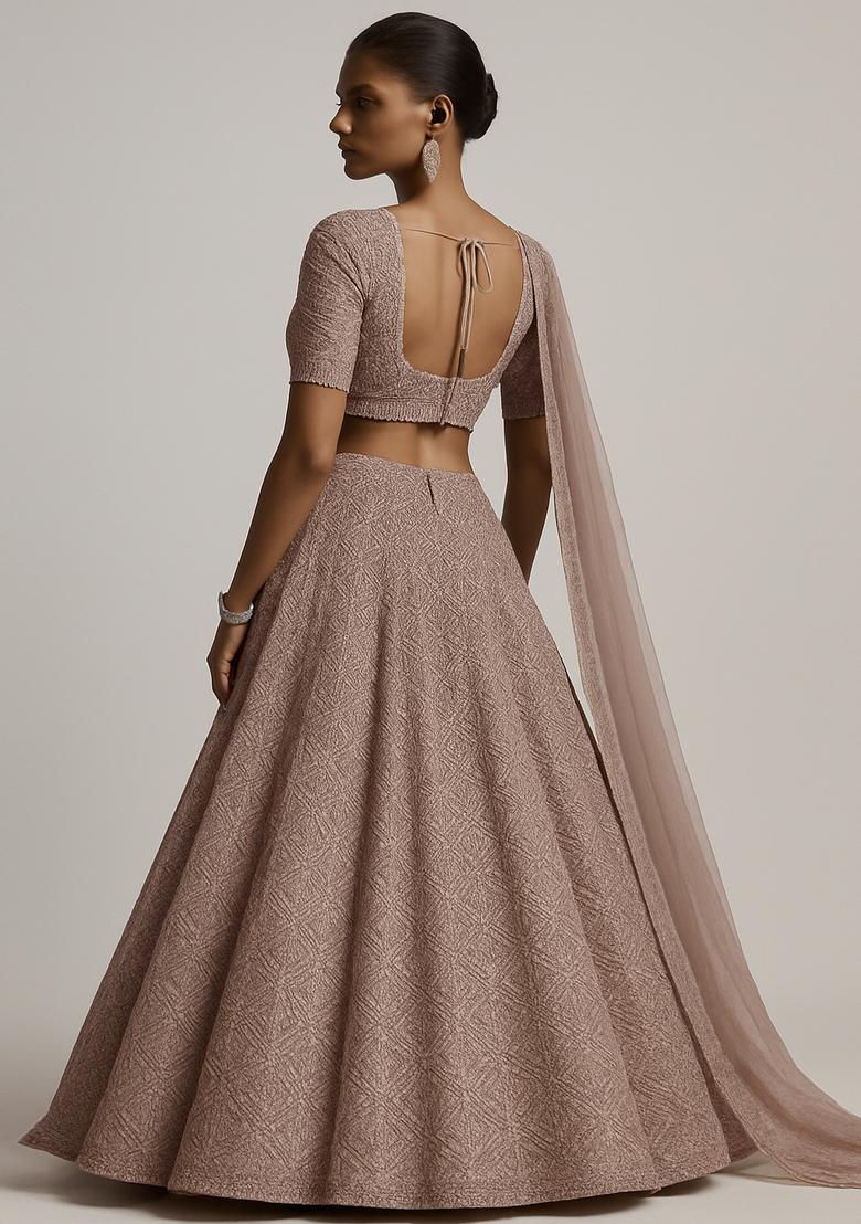 Lavender Sequin Embroidered Georgette Lehenga Set - Indya