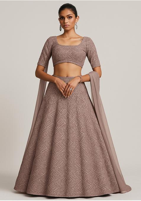 Lavender Sequin Embroidered Georgette Lehenga Set