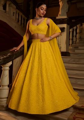 Yellow Sequin Embroidered Georgette Lehenga Set