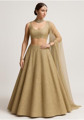 Beige Sequin Embroidered Georgette Lehenga Set