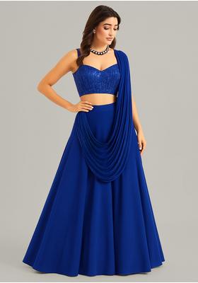 Blue Sequin Embroidered Georgette Lehenga Set
