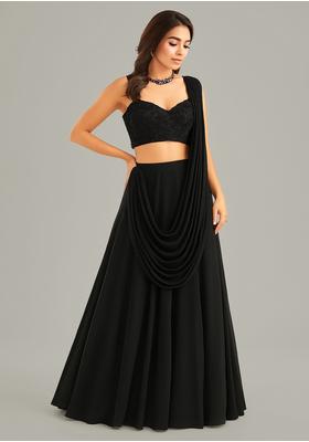 Black Sequin Embroidered Georgette Lehenga Set