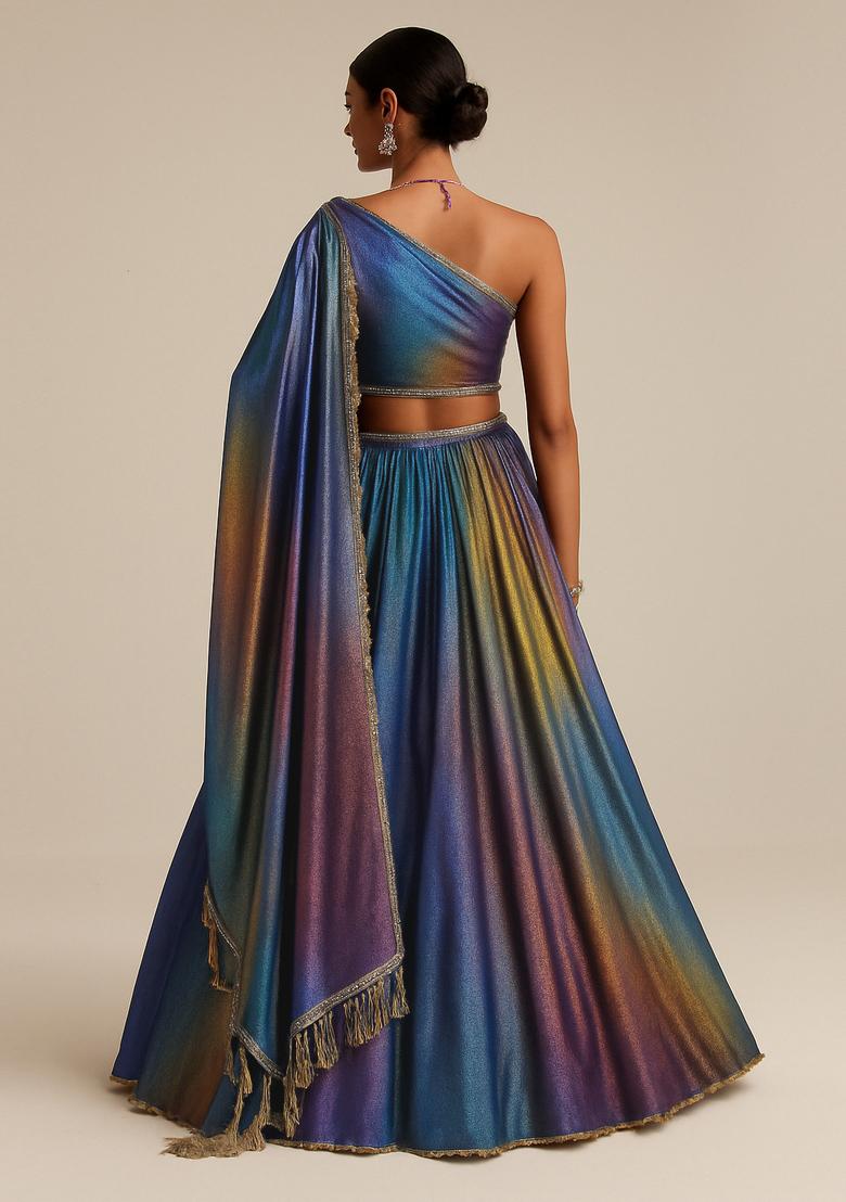 Multicolor Sequin Embroidered Satin Lehenga Set - Indya