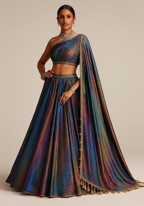 Multicolor Sequin Embroidered Satin Lehenga Set