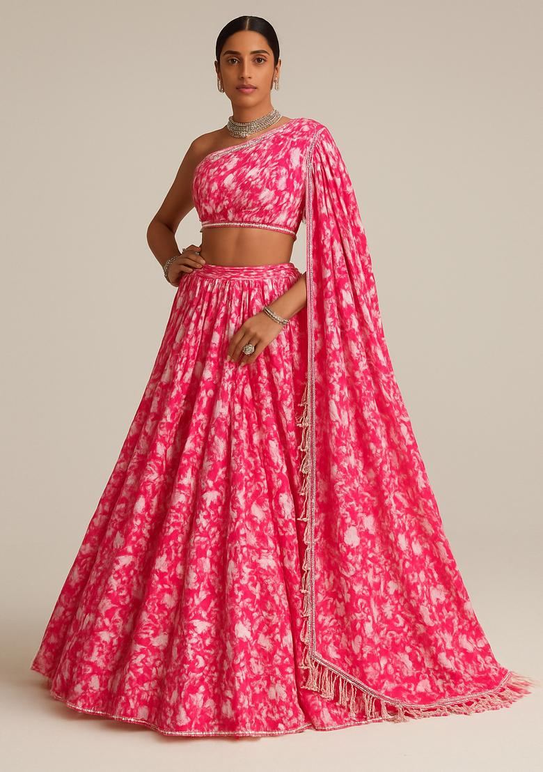 Pink Printed Georgette Lehenga Set