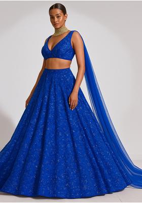 Blue Sequin Embroidered Net Lehenga Set