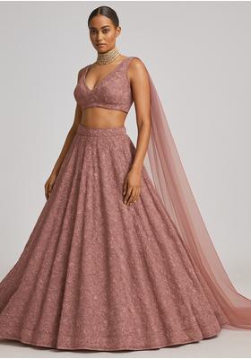 Pink Sequin Embroidered Net Lehenga Set