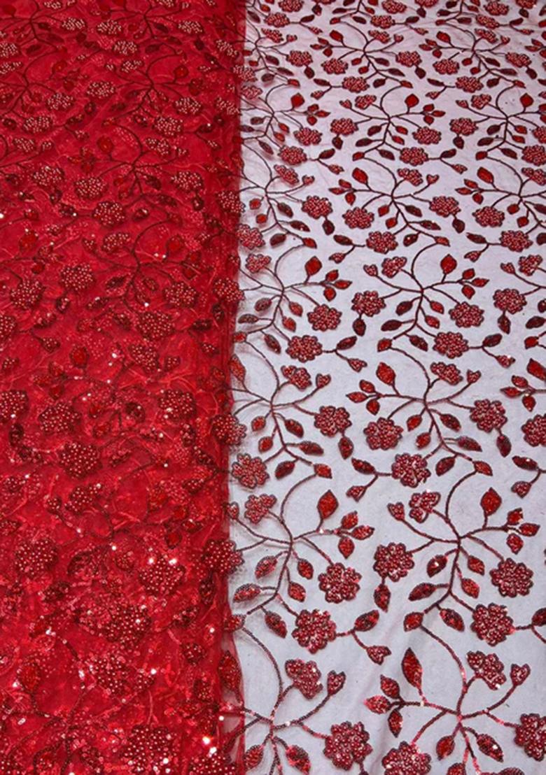 Red Sequin Embroidered Net Lehenga Set