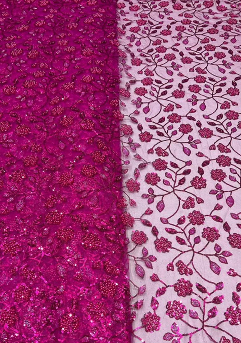 Fuchsia Pink Sequin Embroidered Net Lehenga Set