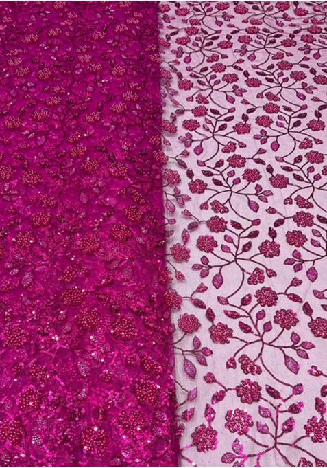 Fuchsia Pink Sequin Embroidered Net Lehenga Set