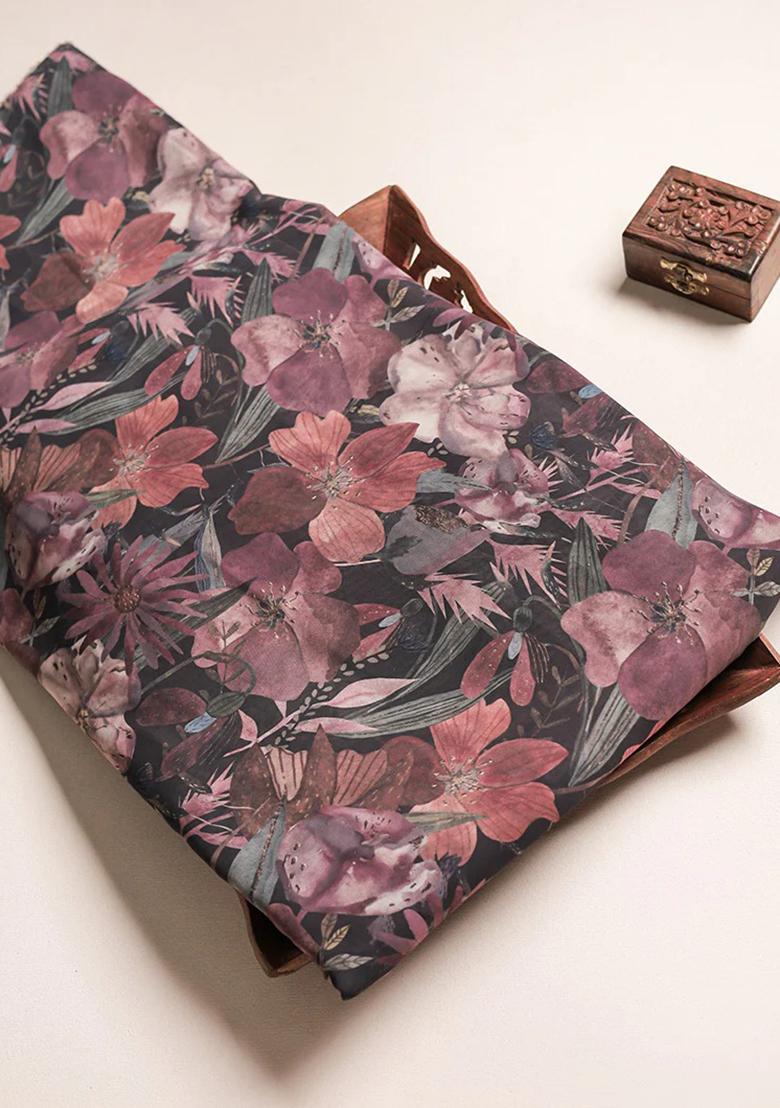 Grey Printed Gerogette Lehenga Set