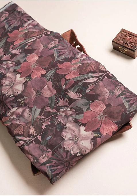 Brown Printed Gerogette Lehenga Set