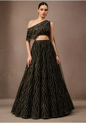 Black Embroidered Net Lehenga Set