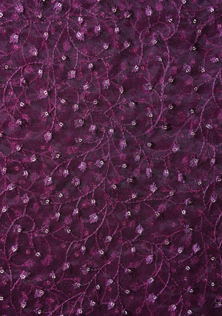 Purple Embroidered Net Lehenga Set - Indya