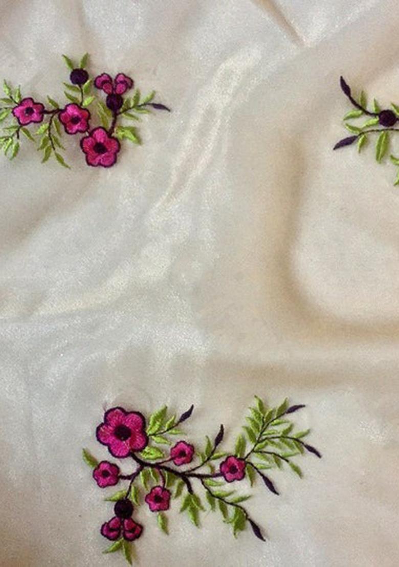 Off-White Embroidered Organza Lehenga Set - Indya