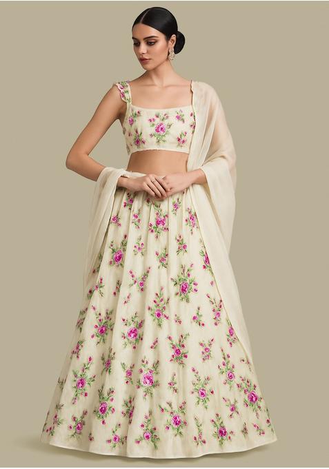Off-White Embroidered Organza Lehenga Set