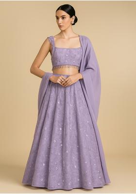 Lilac Sequin Embroidered Organza Lehenga Set