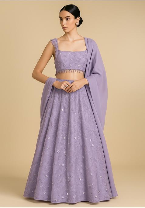 Lilac Sequin Embroidered Organza Lehenga Set