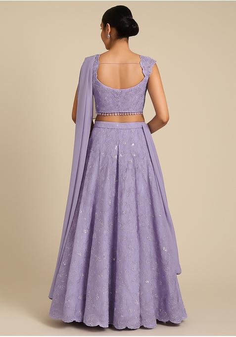 Lilac Sequin Embroidered Organza Lehenga Set
