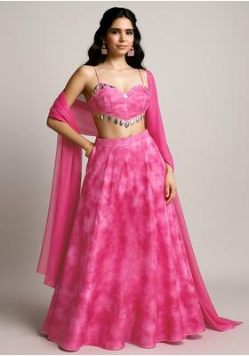 Rani Pink Sequin Embroidered Organza Lehenga Set