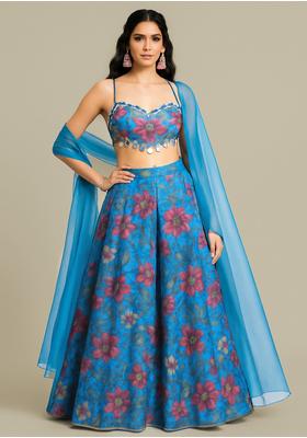 Sky Blue Sequin Embroidered Organza Lehenga Set