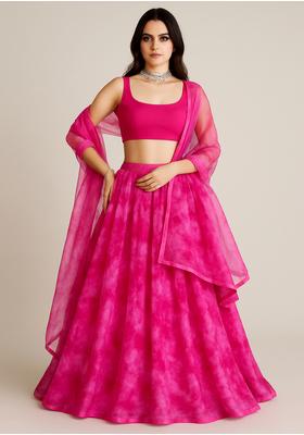 Pink Printed Organza Lehenga Set