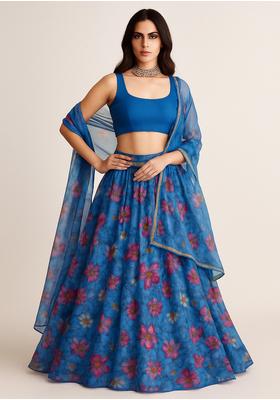 Sky Blue Sequin Embroidered Organza Lehenga Set
