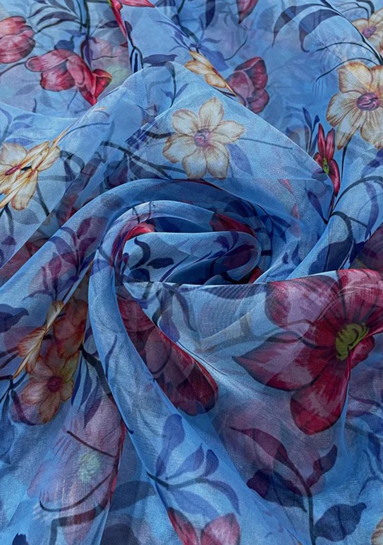 Blue Printed Organza Lehenga Set