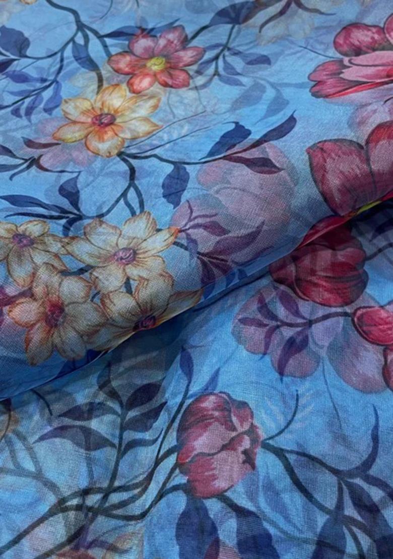 Sky Blue Sequin Embroidered Organza Lehenga Set - Indya