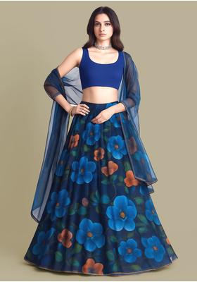 Blue Sequin Embroidered Organza Lehenga Set