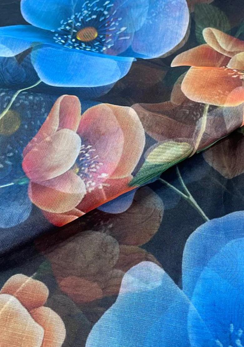 Blue Sequin Embroidered Organza Lehenga Set - Indya