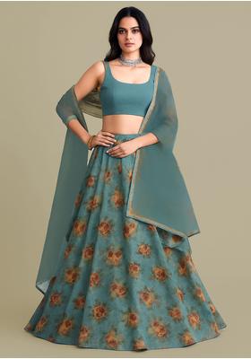 Turquoise Sequin Embroidered Organza Lehenga Set