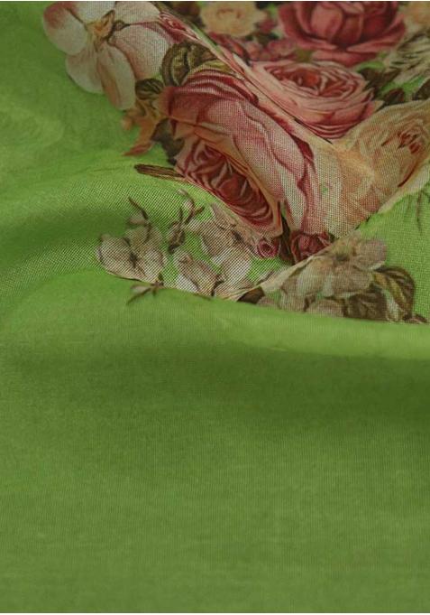 Parrot Green Weaving Organza Lehenga Set