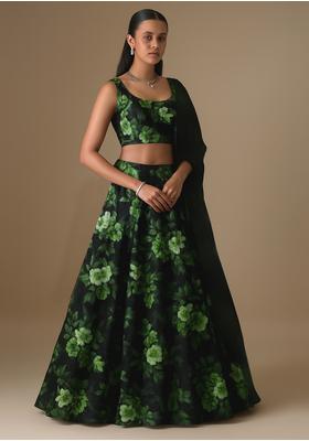 Olive Sequin Embroidered Organza Lehenga Set