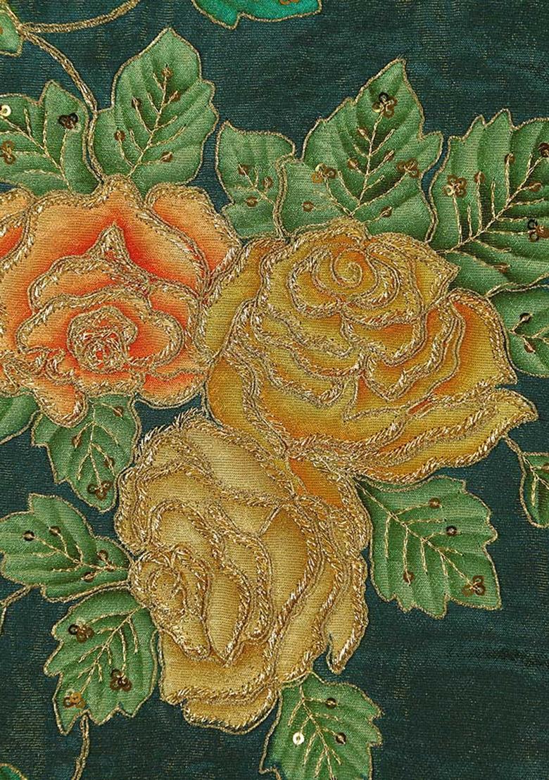 Blue Embroidered Chinon Lehenga Set - Indya