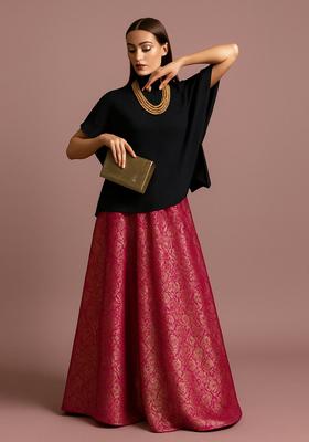 Maroon Brocade Lehenga Set