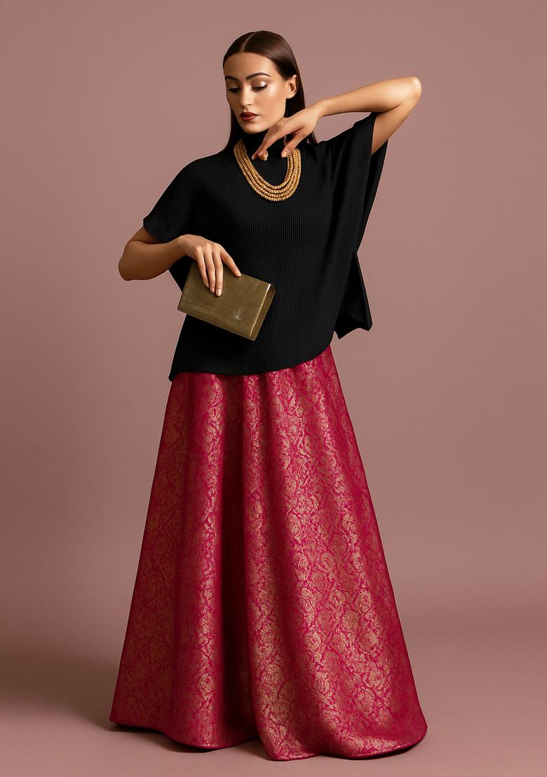 Maroon Brocade Lehenga Set