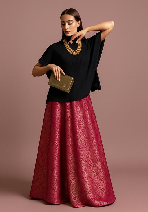 Maroon Brocade Lehenga Set