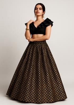 Black Brocade Lehenga Set